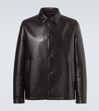 Prada Leather Jacket In Brown