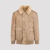 Prada Leather Jacket With Fur Collar And Epaulettes In Brown
