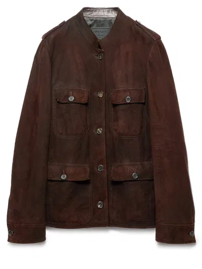 Prada Leather Jacket In Brown
