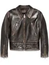 Prada Long-sleeved Leather Jacket In Brown