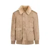 Prada Shearling Bomber Jacket In Brown