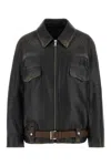 Prada Leather Blouson Jacket In Nero