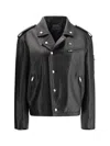 Prada Biker Leather Jacket In Black
