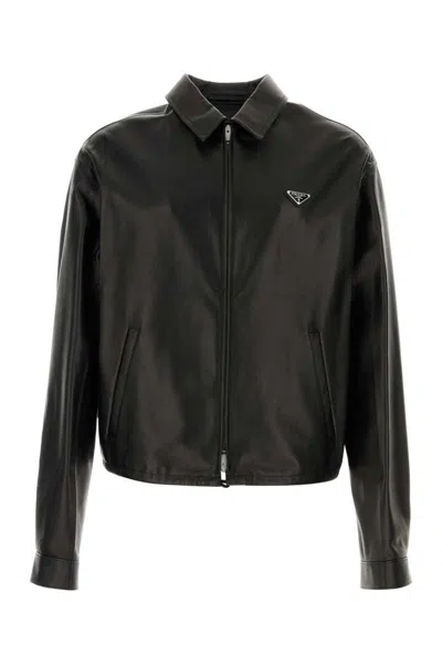 Prada Leather Jackets In Black