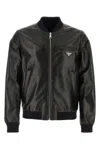 Prada Men Black Nappa Leather Reversible Bomber Jacket In Black
