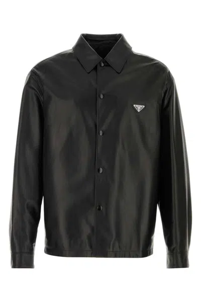 Prada Leather Jacket With Long Sleeves And Smooth Texture In Multi