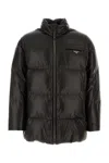 Prada Nappa Leather Puffer Jacket In Black