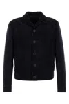 Prada Collared Suede Jacket With Side Pockets In Blue