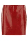 Prada Cracked-effect Leather Mini Skirt In Red