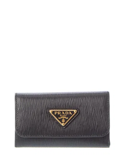 Prada Leather Key Holder In Black