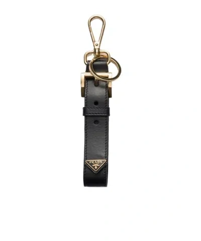 Prada Leather Key Ring In Schwarz