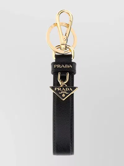 Prada Leather Key Ring Gold-tone Hardware In Black