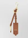 Prada Leather Keychain Charm With Mirror Case In Brown