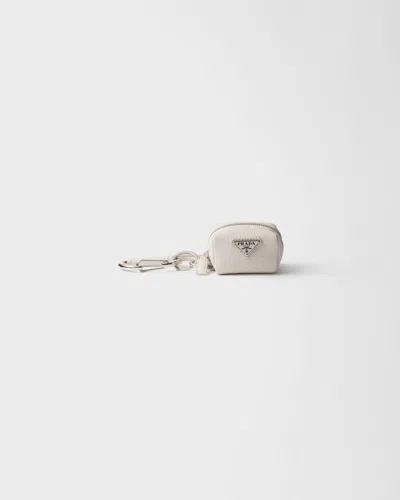 Prada Leather Keychain Charm In Neutral