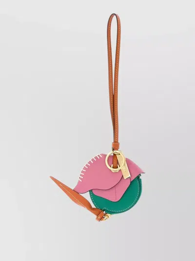 Prada Leather Keyring Wrist Strap Floral Detail In Gray