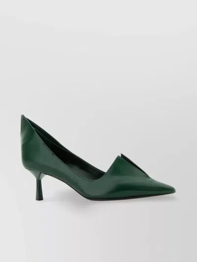 Prada Leather Kitten Heel Pumps With Pointed Toe In Fir Green