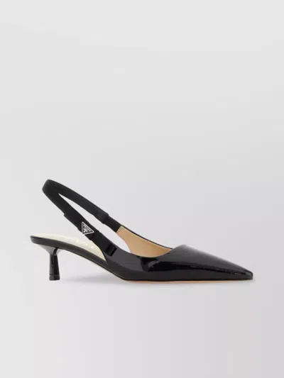 Prada Leather Kitten Heel Pumps With Pointed Toe In Black