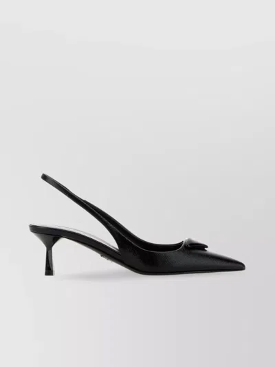 Prada Leather Kitten Heel Pumps With Pointed Toe In Black