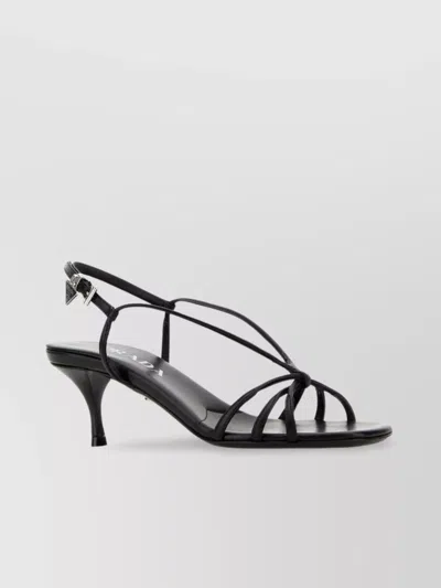 Prada Square-toe Strap Leather Sandals In Black