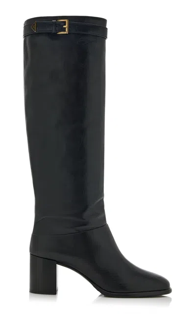 Prada Leather Knee Boots In Black