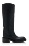 Prada Leather Square-toe Tall Moto Boots In Black