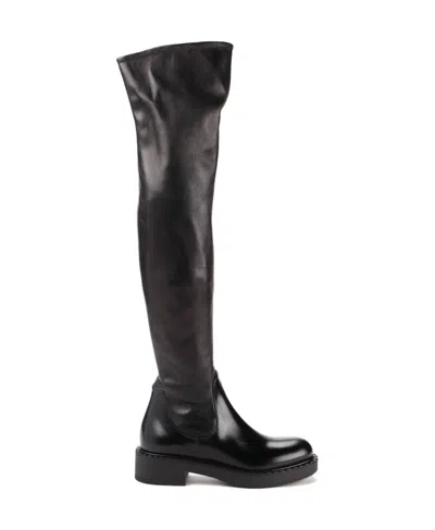 Prada Leather Knee Boots In Black