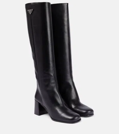 Prada Leather Knee-high Boots In Black