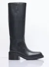 Prada Leather Square-toe Tall Moto Boots In Black