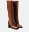 Prada Leather Knee-length Boots Block Heel In Brown