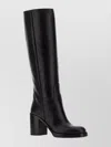 Prada Leather Knee High Boots With Block Heel In Black