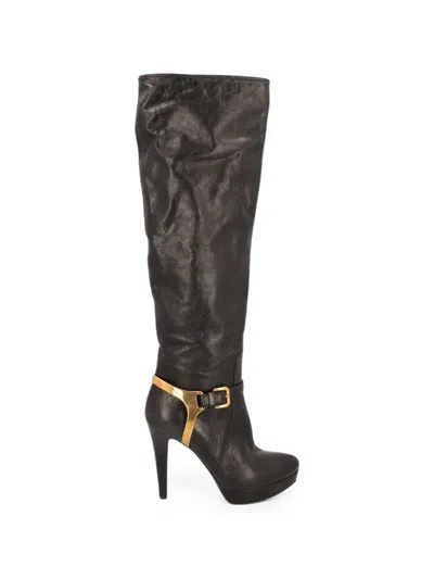 Pre-owned Prada Leather Knee-high Boots In Black