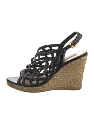 Pre-owned Prada Leather Lace Pattern Espadrilles In Black