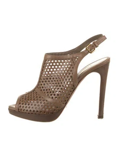 Pre-owned Prada Leather Lace Pattern Slingback Pumps In Brown