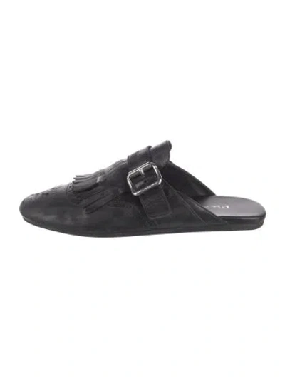 Pre-owned Prada Leather Lace Trim Embellishment Mules In Black