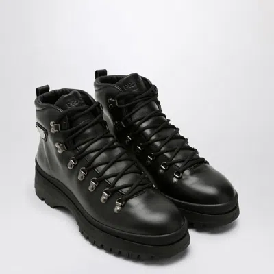 Prada Leather Lace-up Ankle Boot In Black