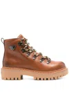 Prada Logo Plaque Lace-up Boots In Brown