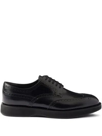 Prada Leather Lace-up Brogue Shoes In Black