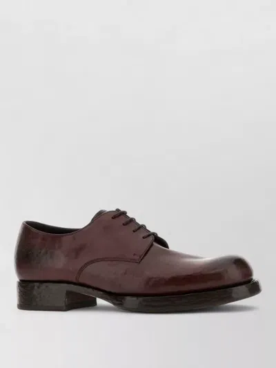 Prada Leather Lace Up Derby Shoes Round Toe In Brown