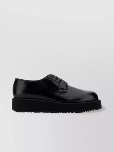 Prada Leather Lace-up Shoes Platform Sole In Black