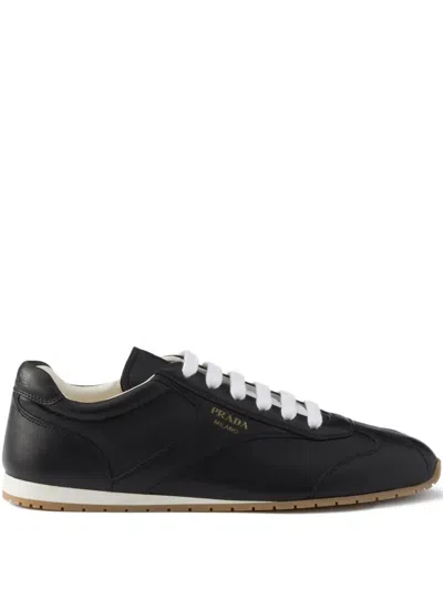 Prada Leather Lace-up Sneakers In Black