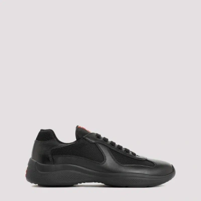 Prada Leather Lace-up Sneakers 9 In Black