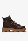 Prada Women's Ebony-coloured Leather Lace-up Boot In Brown