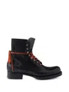 Prada Leather Laced Booties In Black
