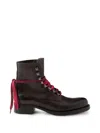 Prada Leather Laced Booties In Brown