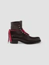 Prada Leather Laced Booties In Brown
