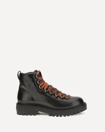 Prada Leather Lace-up Ankle Boots In Black