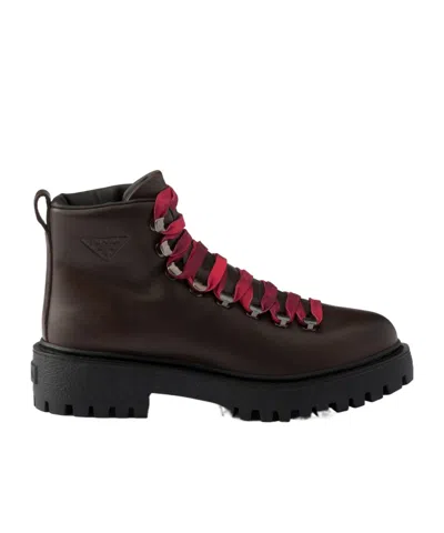 Prada Leather Lace-up Booties In Multi