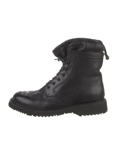 Pre-owned Prada Leather Lace-up Boots In Black