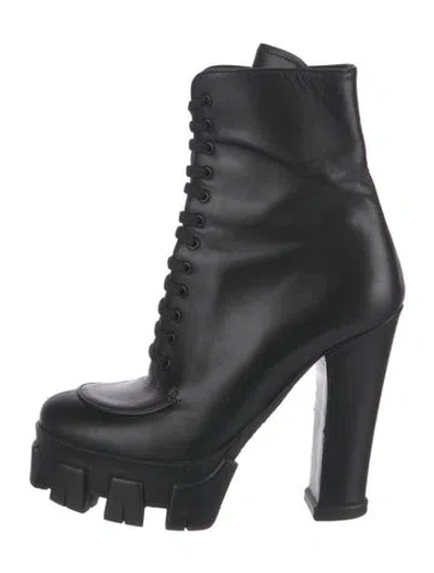 Pre-owned Prada Leather Lace-up Boots In Black