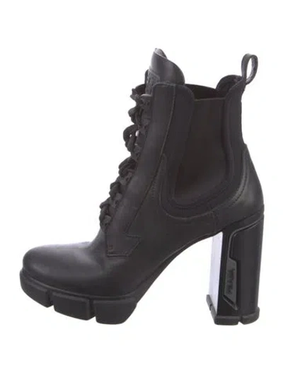 Pre-owned Prada Leather Lace-up Boots In Black